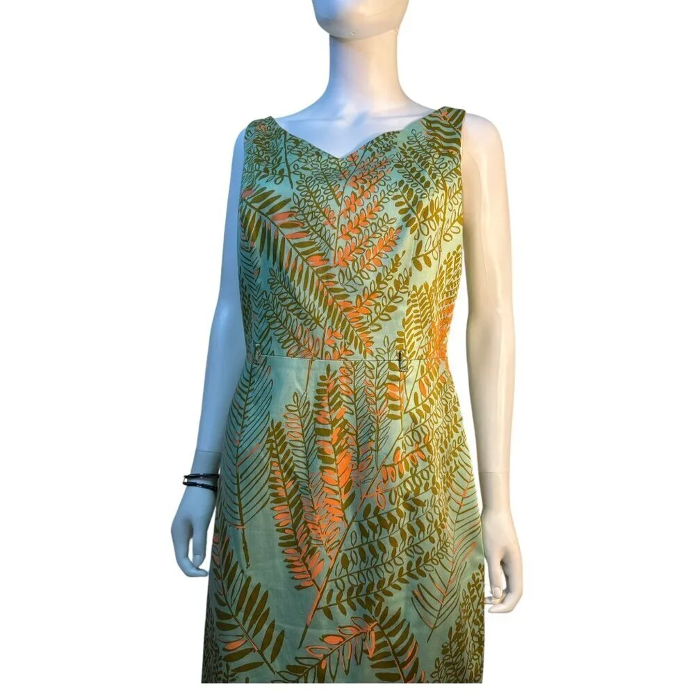 David Meister V-Neck Sleeveless Sheath Botanical Dress Womens Size 10 EUC